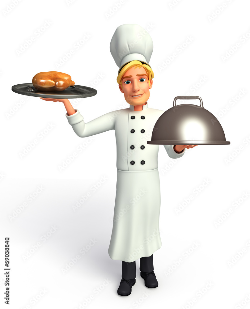 Chef holding Roast Chicken & dish Chef holding Roast Chicken & dish
