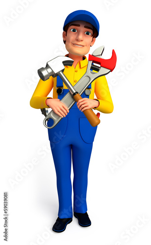Worker with hammer & wrench
