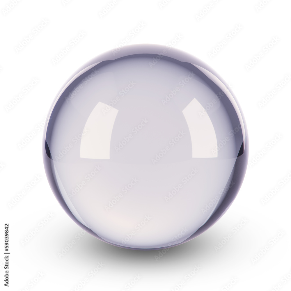 Blue clear glass sphere on white isolated with clipping path Blue clear glass sphere on white isolated with clipping path