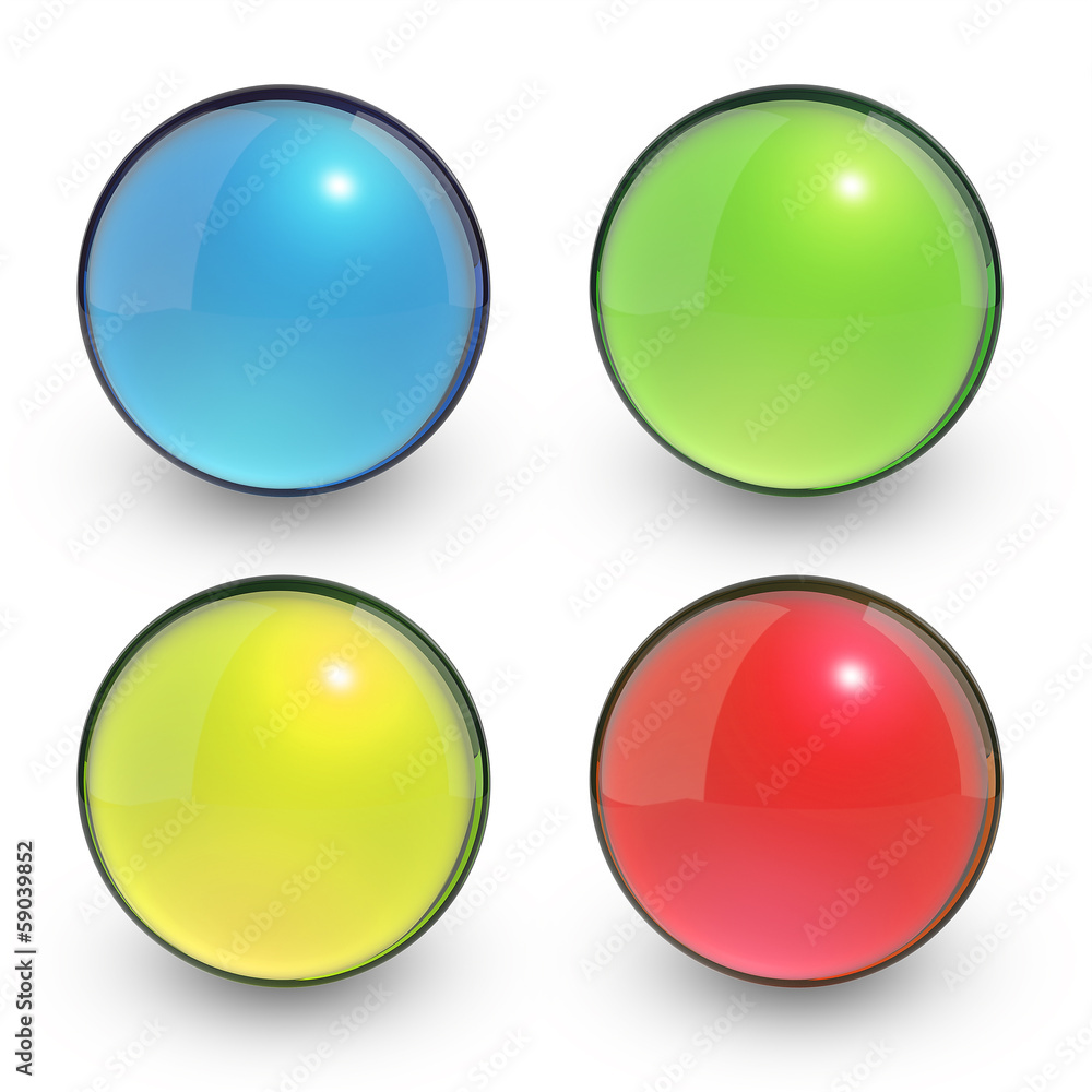 Set of colorful glass 3D buttons isolated with clipping path Set of colorful glass 3D buttons isolated with clipping path