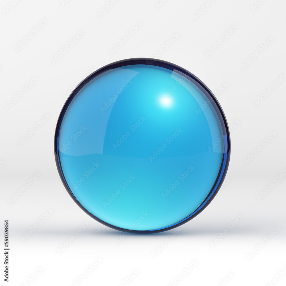 Blue clear glass sphere on white isolated with clipping path Blue clear glass sphere on white isolated with clipping path