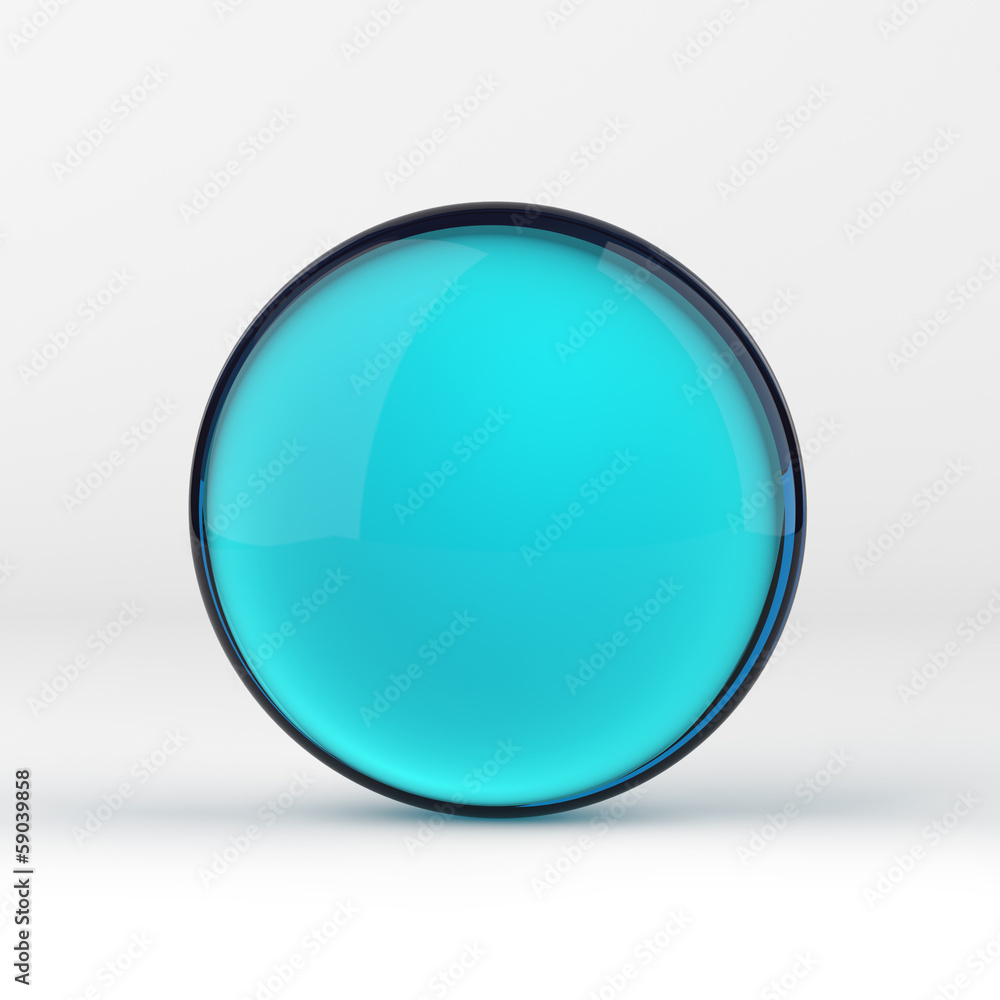 Blue clear glass sphere on white isolated with clipping path Blue clear glass sphere on white isolated with clipping path