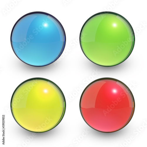 Set of colorful glass 3D buttons isolated with clipping path