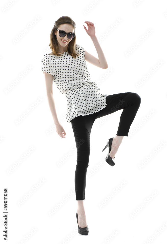 beautiful stylish girl in sunglasses posing in studio beautiful stylish girl in sunglasses posing in studio