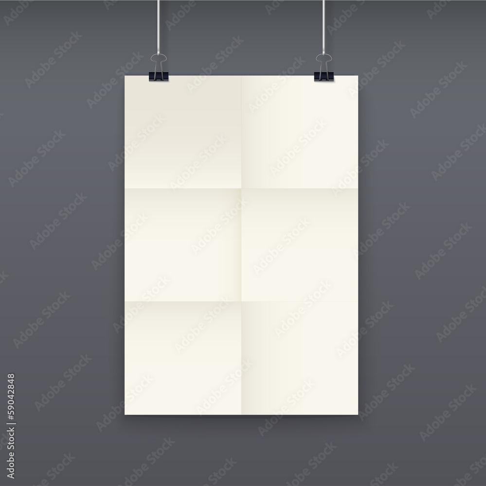 White poster template on a rope, vector. White poster template on a rope, vector.