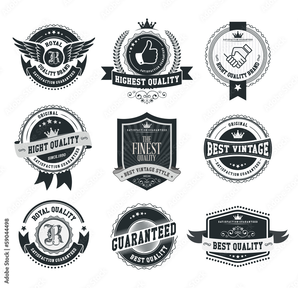 Set of vintage badges and labels dark series