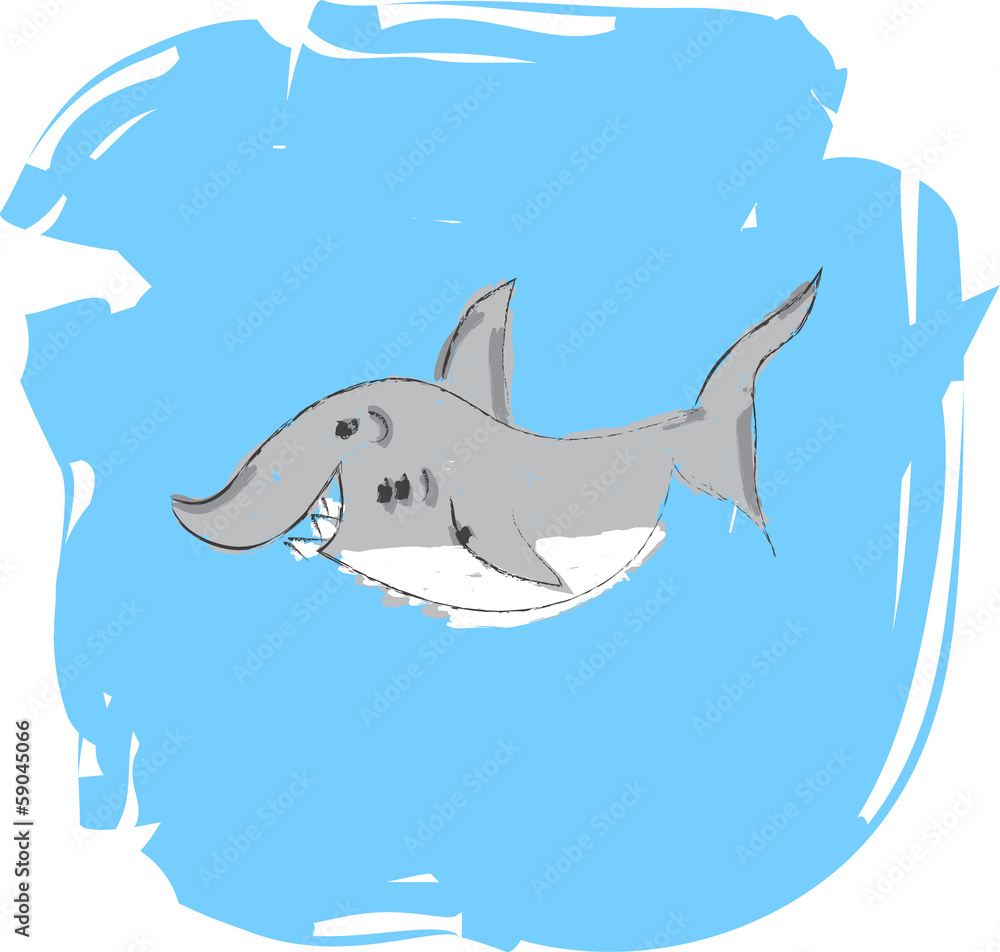 Fototapeta premium vector colorful sketch of funny shark on blue background