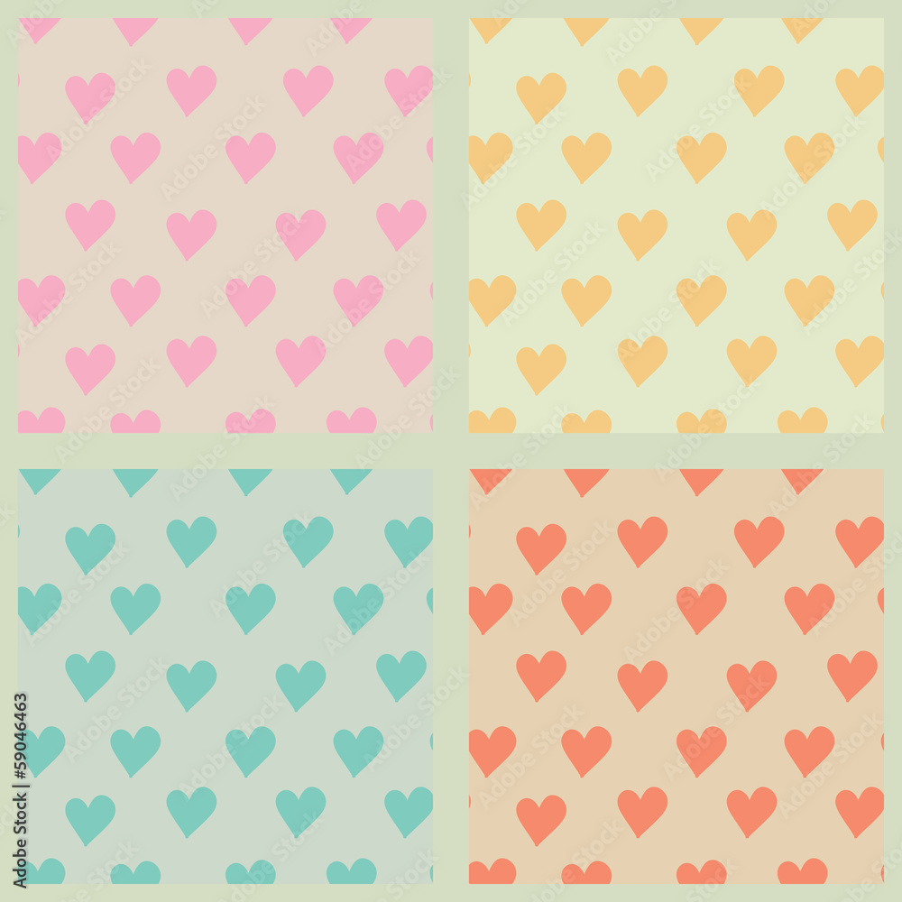 Set of hearts seamless patterns