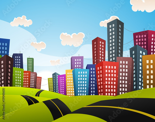 Cartoon Downtown Road Landscape