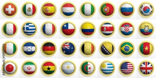 Soccer balls with various flags isolated on white