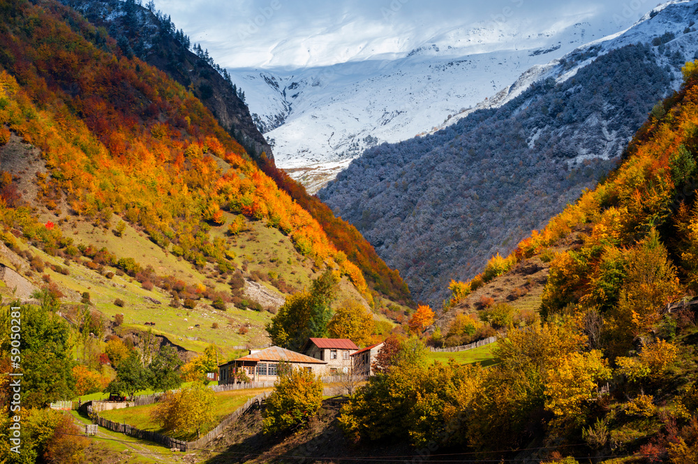 Caucasian mountains of Svaneti in the fall. Georgia