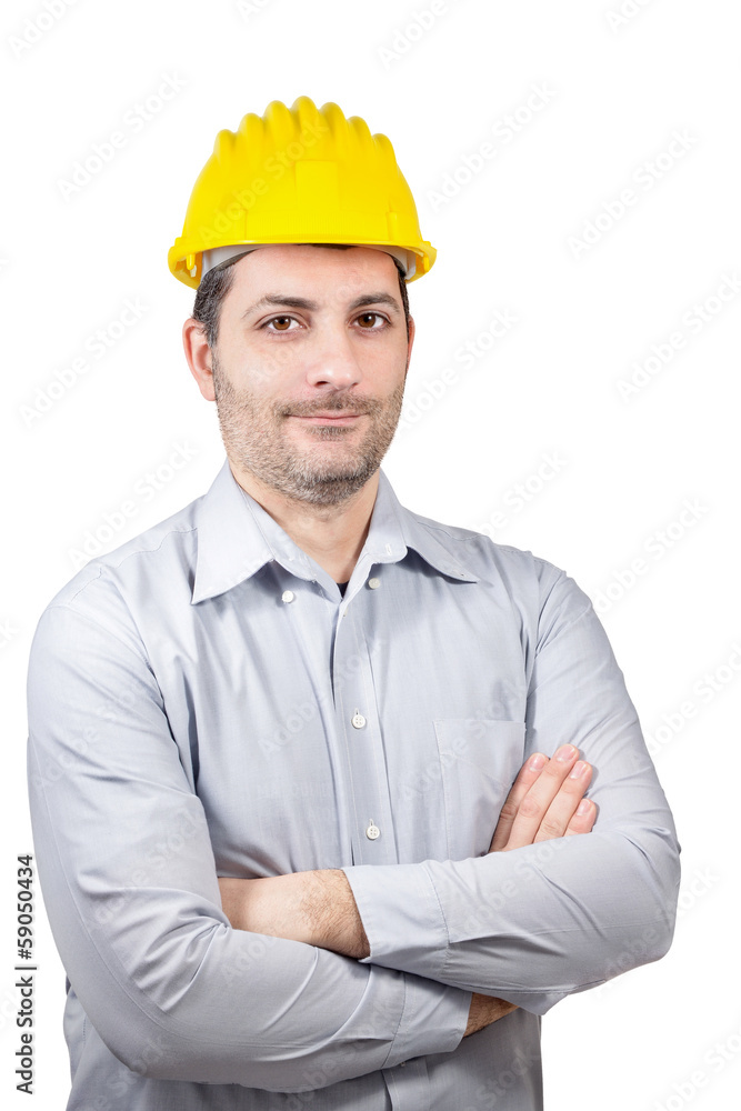 Engineer with a helmet on his head Engineer with a helmet on his head