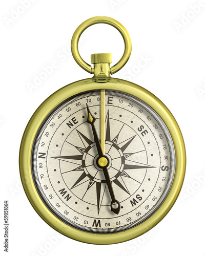 old gold nautical compass isolated