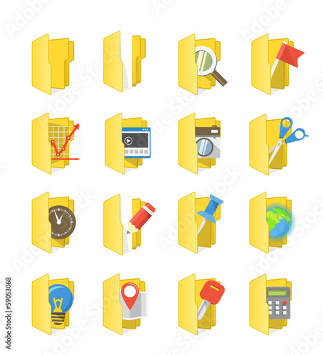 Yellow folders collection with different content