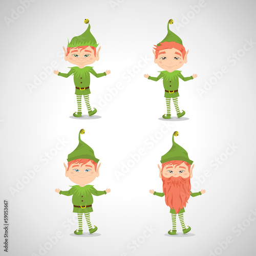 Happy Elfs - Isolated On Gray Background - Vector Illustration