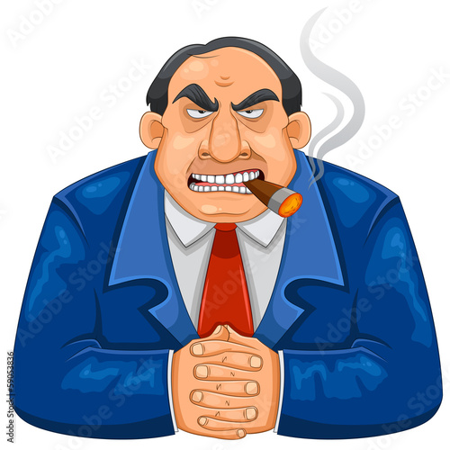 tough rich boss smoking cigar and looking serious