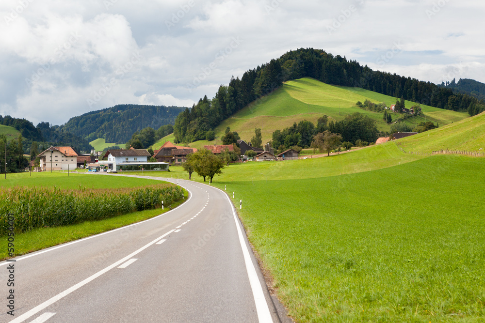 Strada tra i pascoli svizzeri