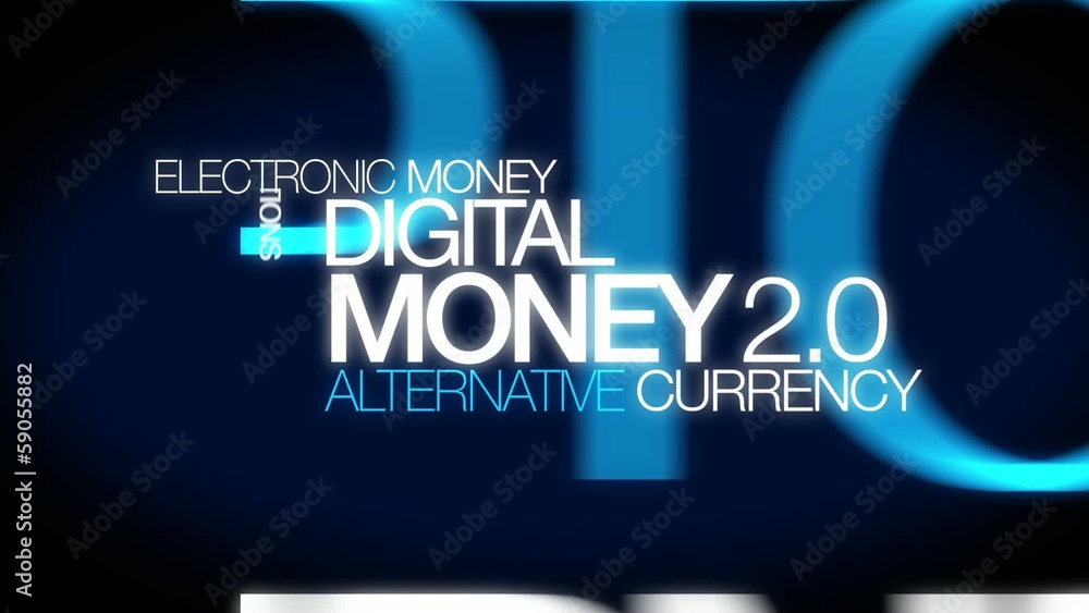 Money 2.0 animation digital cypto currency word tag cloud