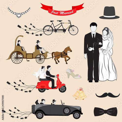 vector illustration of Just Married design set
