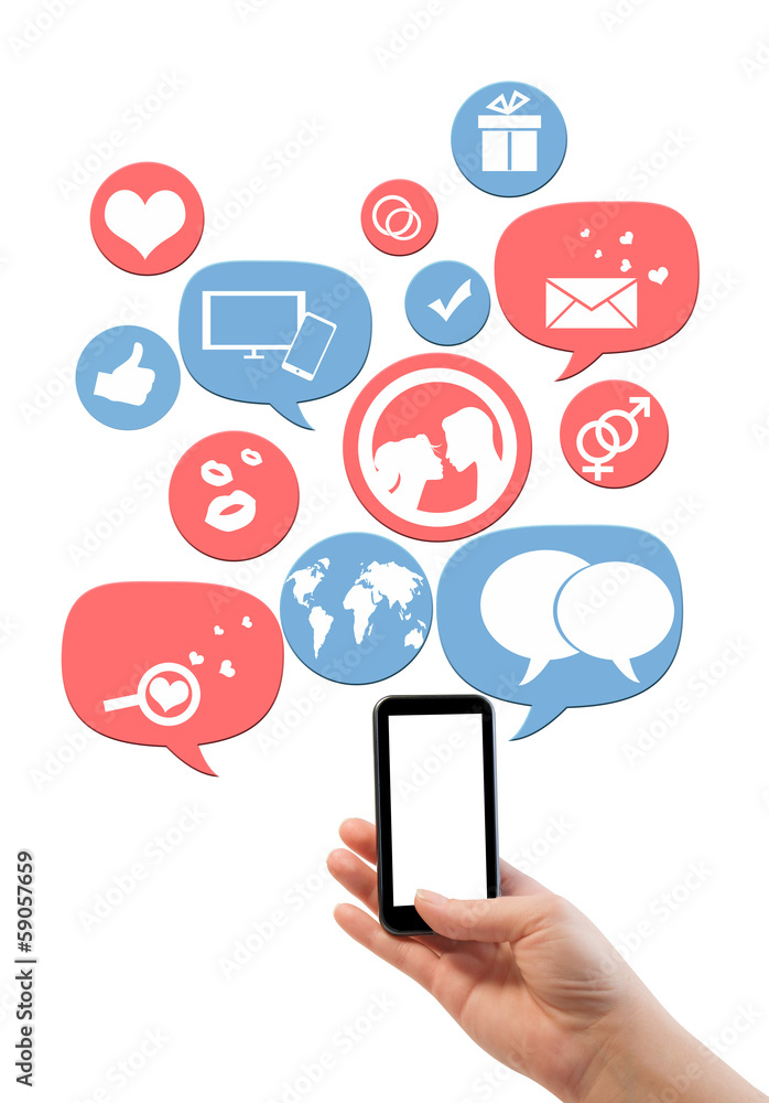 Online dating site template on smartphone with icons Online dating site template on smartphone with icons