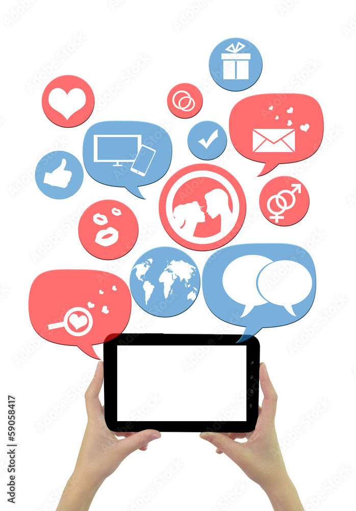Online dating site template on smartphone with icons Online dating site template on smartphone with icons