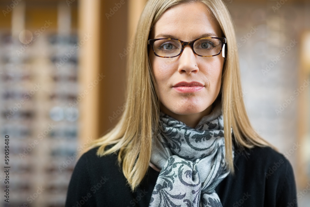 Female Customer Wearing Glasses In Store Female Customer Wearing Glasses In Store