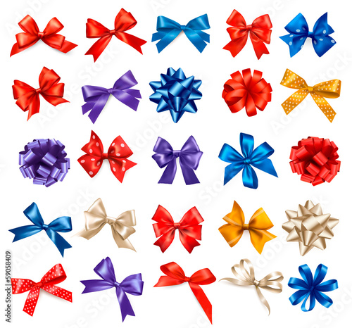 Big set of colorful gift bows with ribbons. Vector.