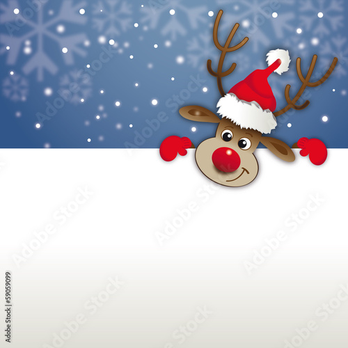 rednosed reindeer copy space, Greetingcard, voucher