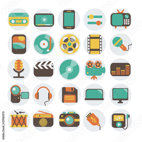 Multimedia flat icons set