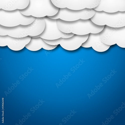 White paper clouds over gradient blue background