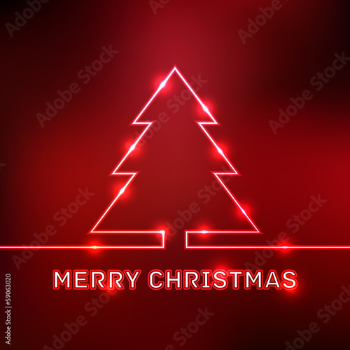 Glowing Merry Christmas typographic card with Christmas tree