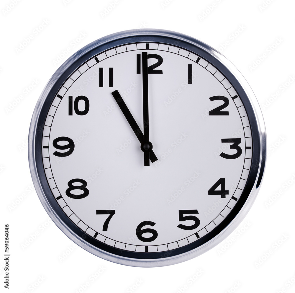 Round office clock shows eleven o'clock Stock Photo | Adobe Stock