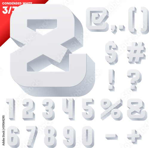 Three-dimensional condensed alphabet. Clear color style