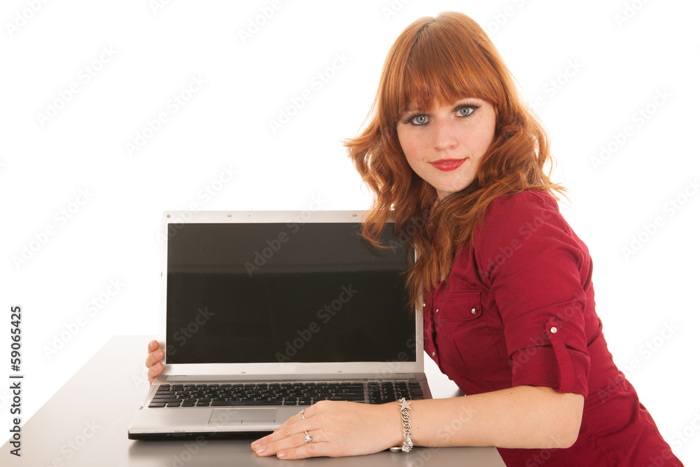 Fototapeta premium Woman showing screen laptop