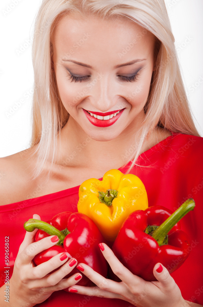 Beautiful woman with three peppers Beautiful woman with three peppers