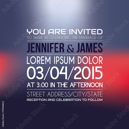 Wedding invitation in bright color.