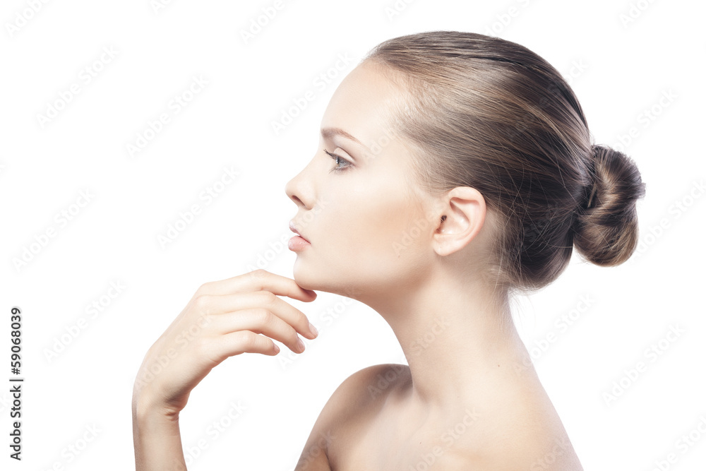 beautiful young woman with clean skin isolated on white backgrou beautiful young woman with clean skin isolated on white backgrou