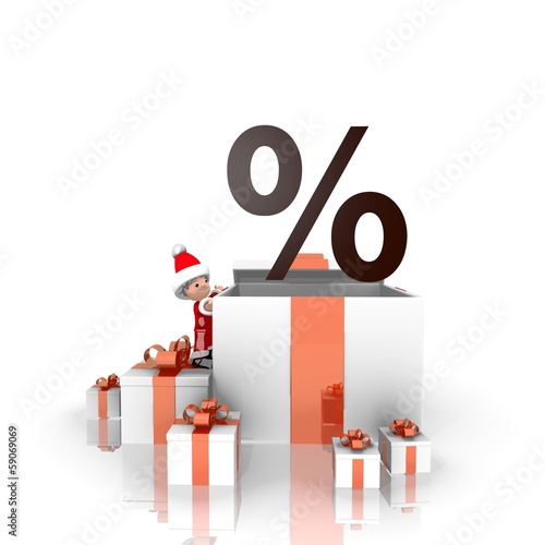 santa claus with gift and percent symbol