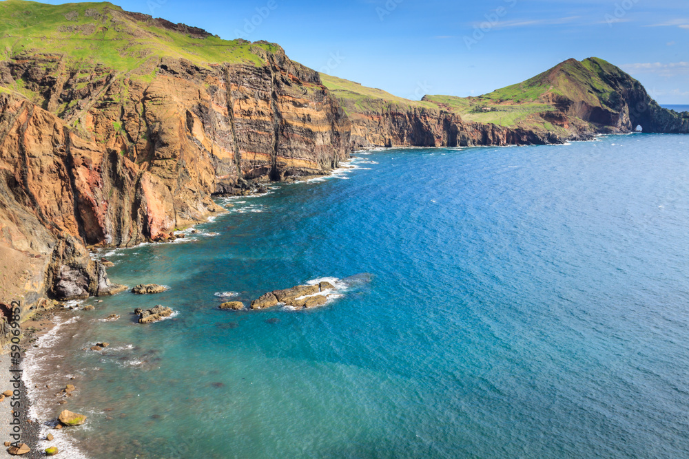 Fototapeta premium Green field in the north coast of Ponta de Sao Lourenco Madeira 