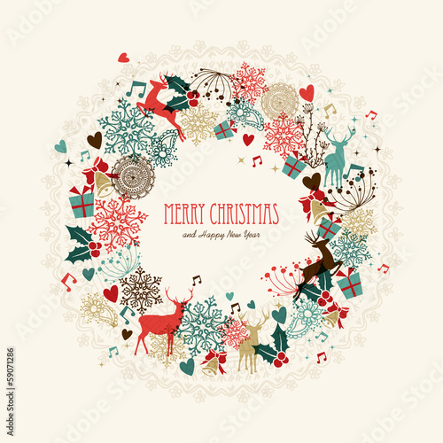 Merry Christmas vintage wreath card