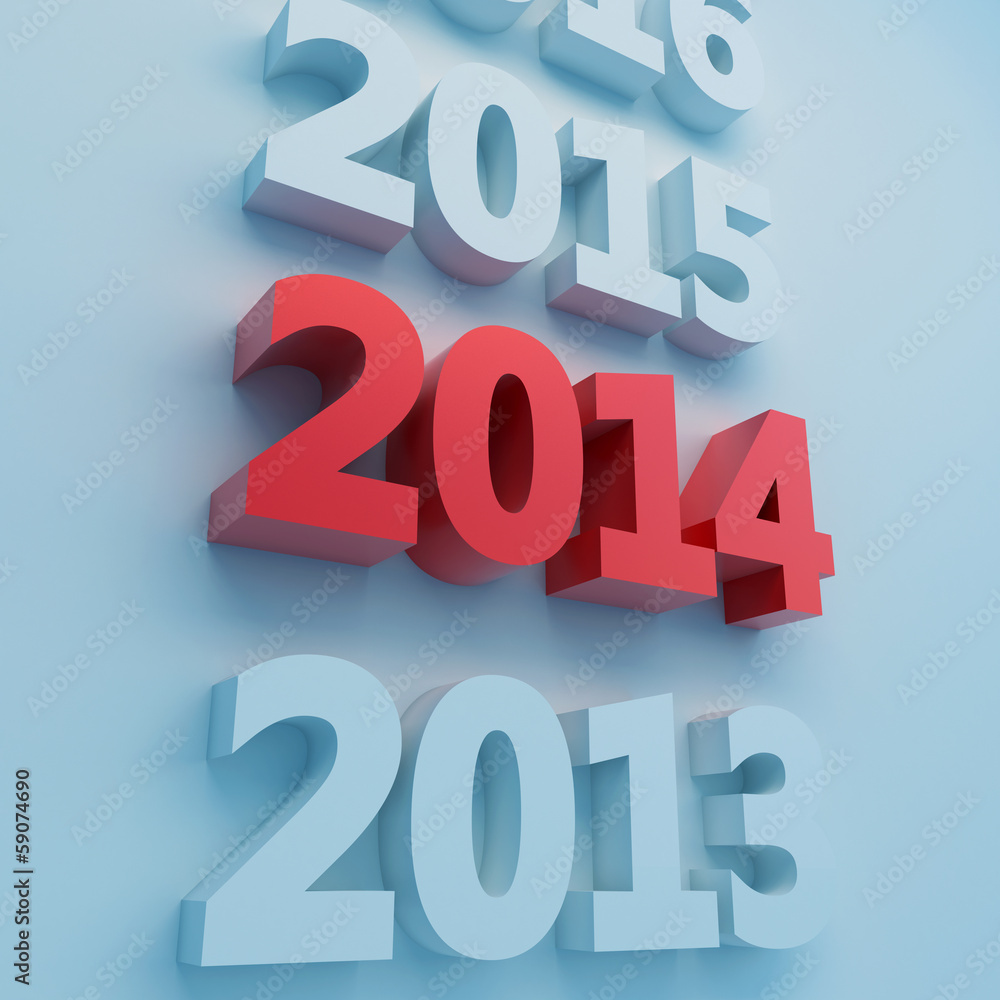 Red 2014 year - 3D illustration - clipping path