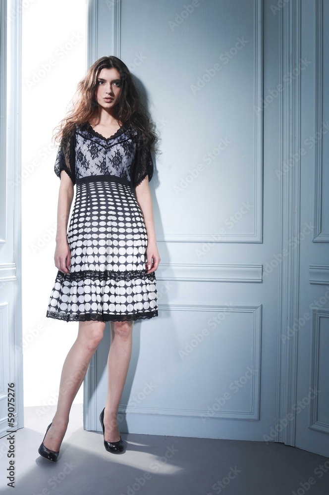 nice girl in fashion dress posing standing posing nice girl in fashion dress posing standing posing