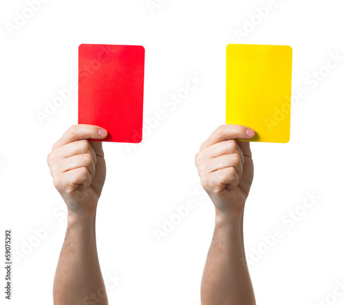 Soccer red and yellow card showing isolated