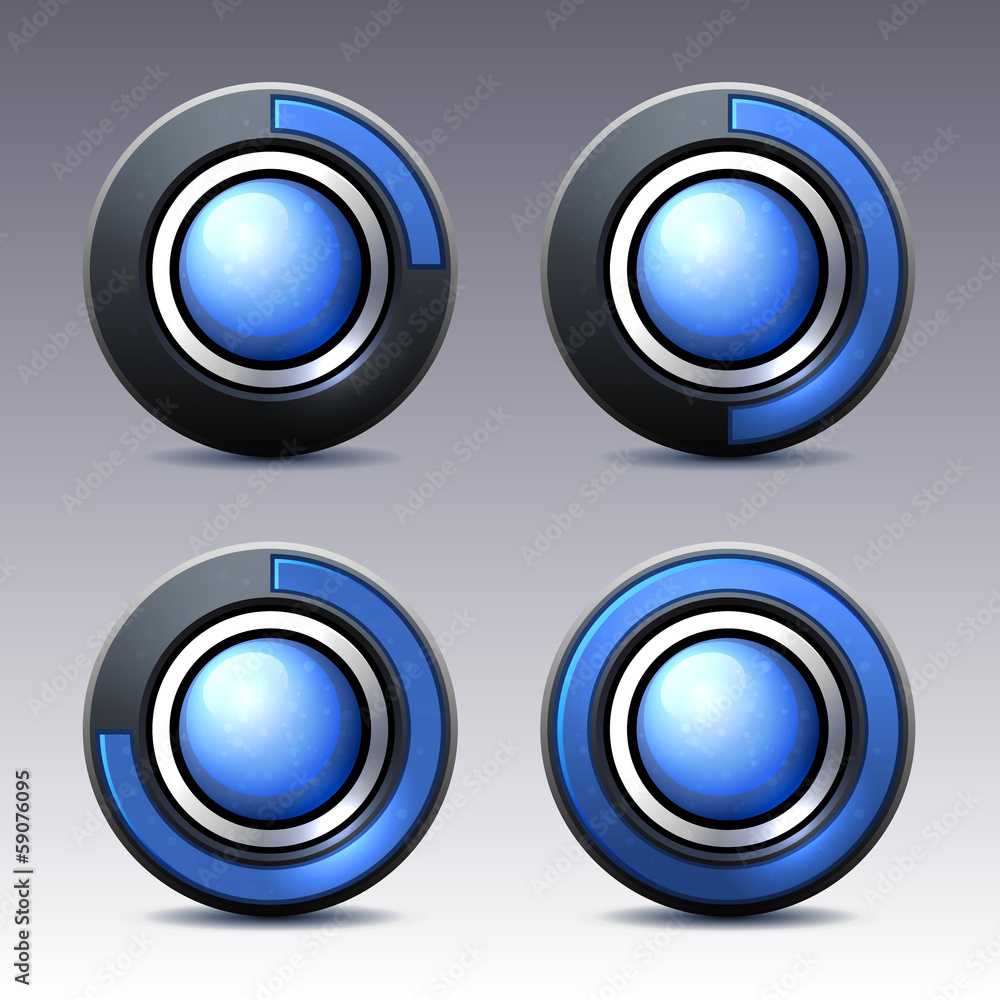 Blue button with digital timer. . Blue button with digital timer. .