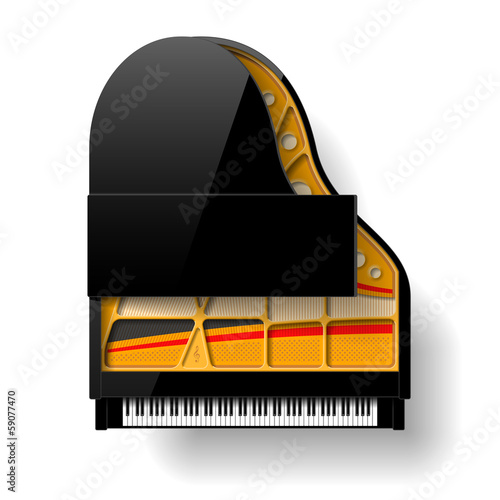 Black grand piano with open top