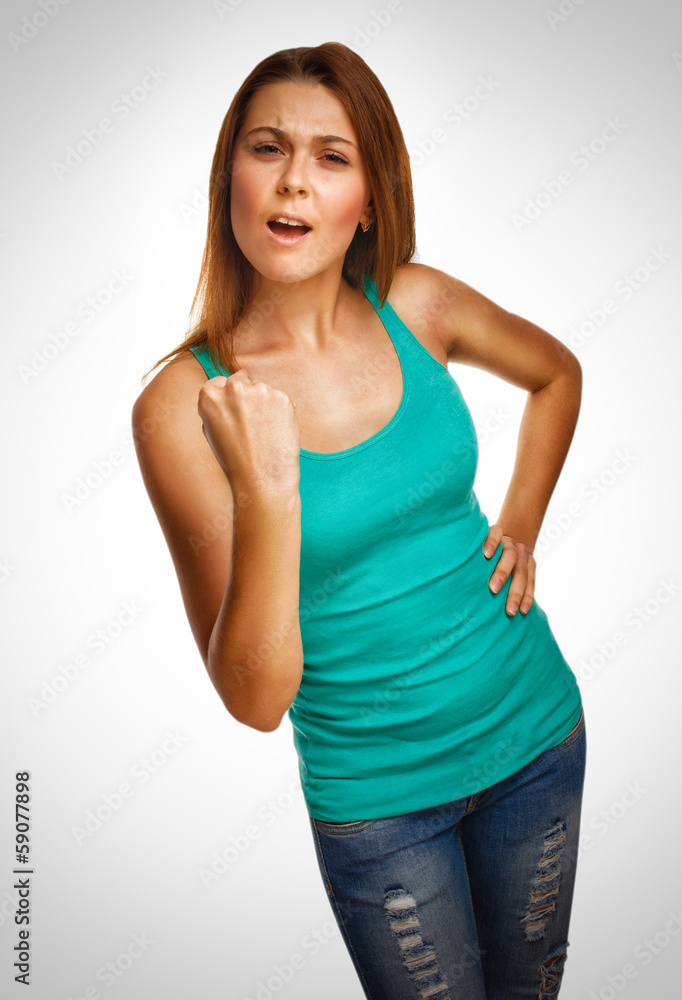 woman girl is experiencing success luck but shows sign in blue s woman girl is experiencing success luck but shows sign in blue s