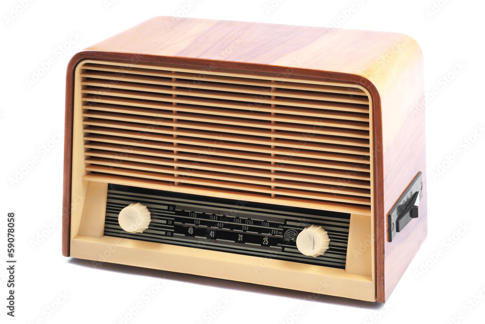 Old Radio, with 60 years of last century, on a white background Old Radio, with 60 years of last century, on a white background