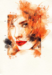 Crédence de cuisine Portrait aquarelle Beautiful woman. watercolor illustration  © Anna Ismagilova