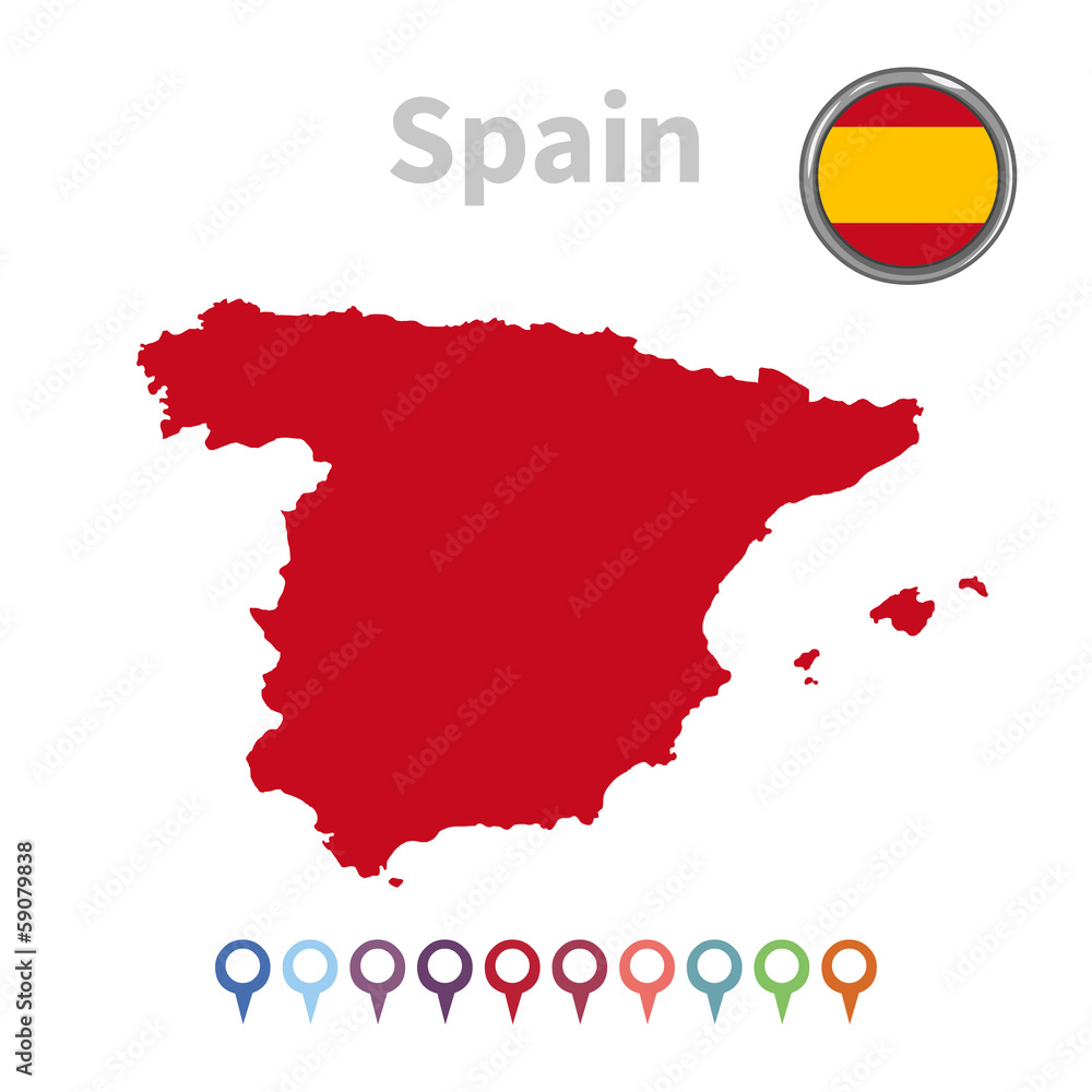Obraz premium vector map and flag of Spain