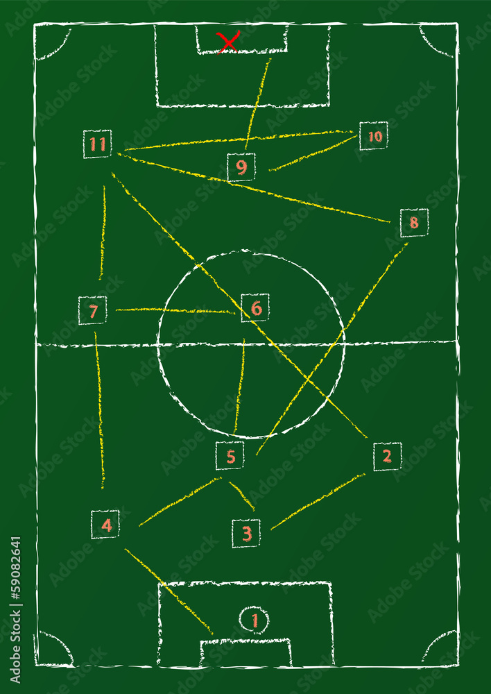 Soccer tactics diagram on a chalkboard, vector format Soccer tactics diagram on a chalkboard, vector format